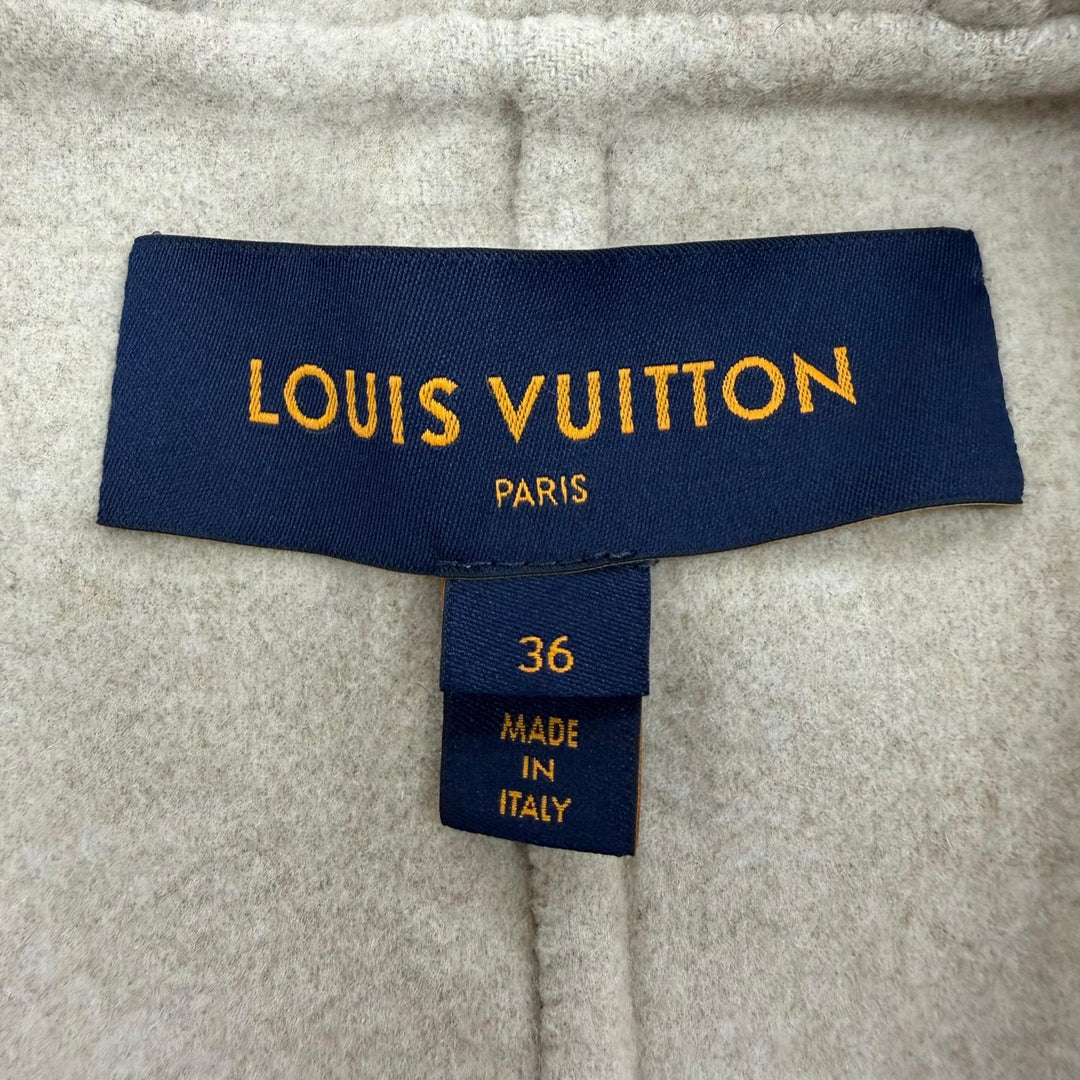 Excellent LOUIS VUITTON coat 2-Way Hooded Wrap Coat beige cashmere Women 36