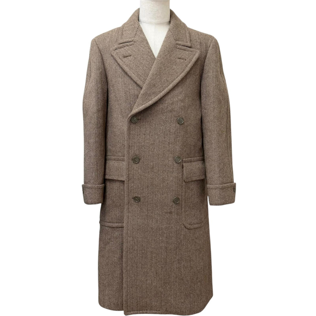 Excellent GUCCI Chester coat Herringbone Pattern Double-Breasted Brown