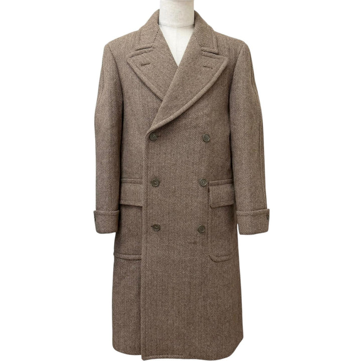 Excellent GUCCI Chester coat Herringbone Pattern Double-Breasted Brown