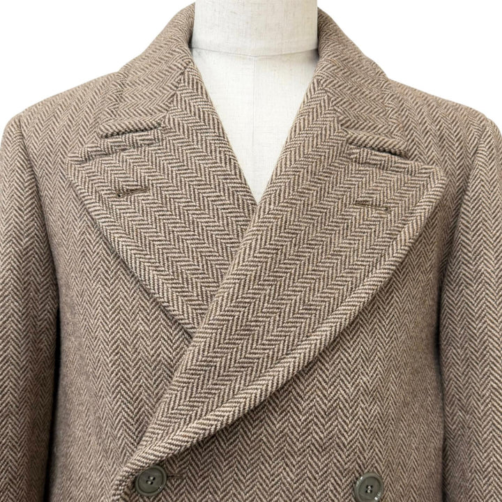 Excellent GUCCI Chester coat Herringbone Pattern Double-Breasted Brown