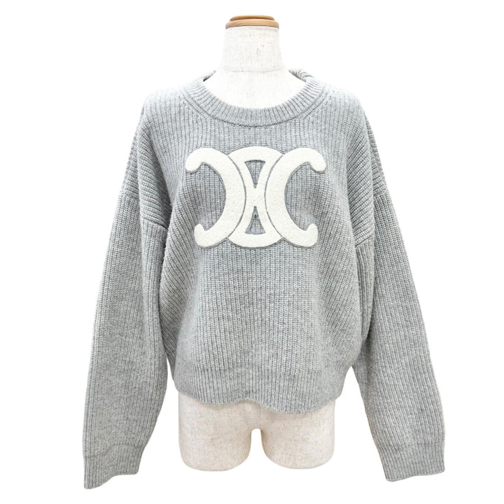 Excellent CELINE knit Triomphe Long Sleeve Ribbed gray wool M RY0GS423P.09GM