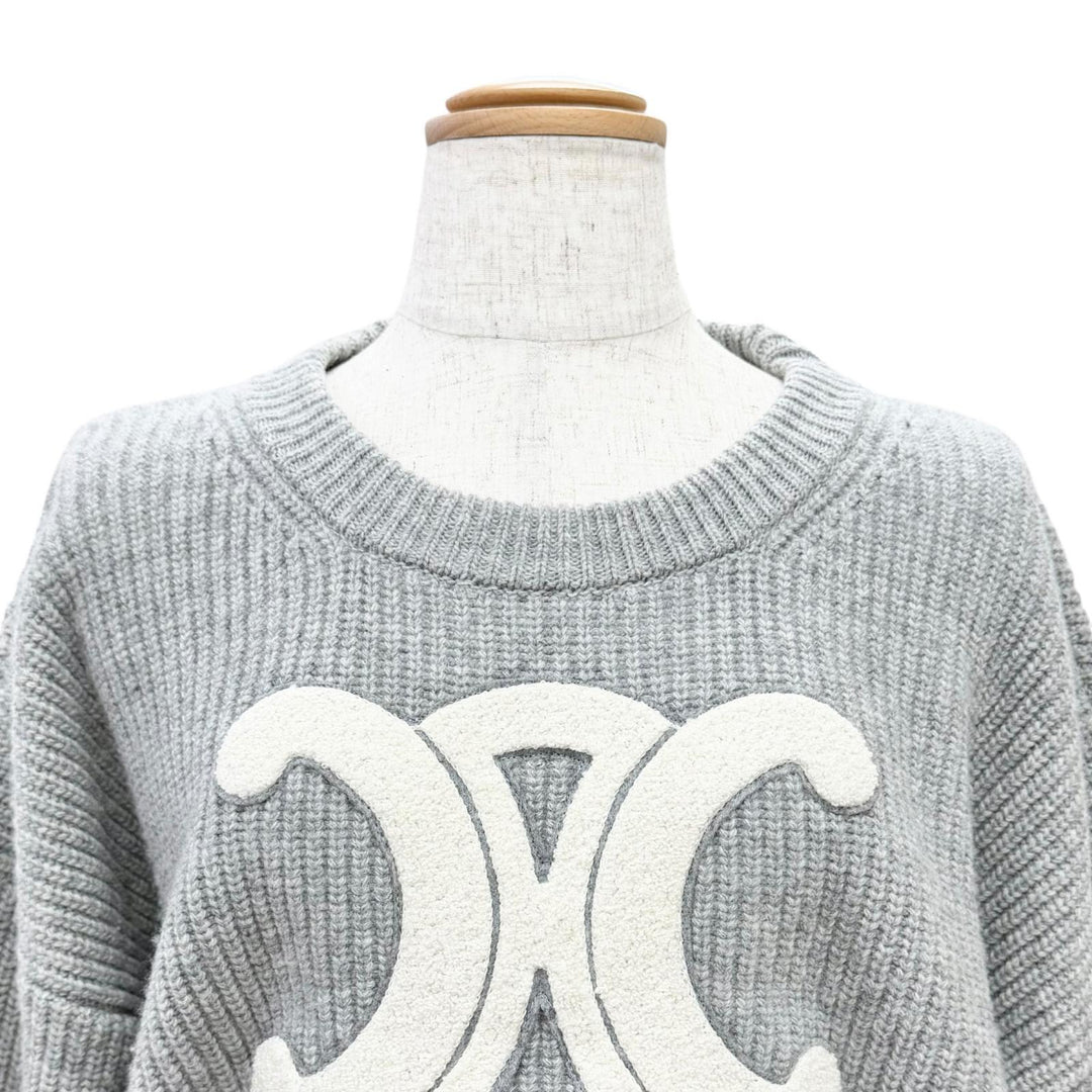 Excellent CELINE knit Triomphe Long Sleeve Ribbed gray wool M RY0GS423P.09GM