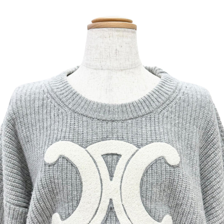 Excellent CELINE knit Triomphe Long Sleeve Ribbed gray wool M RY0GS423P.09GM