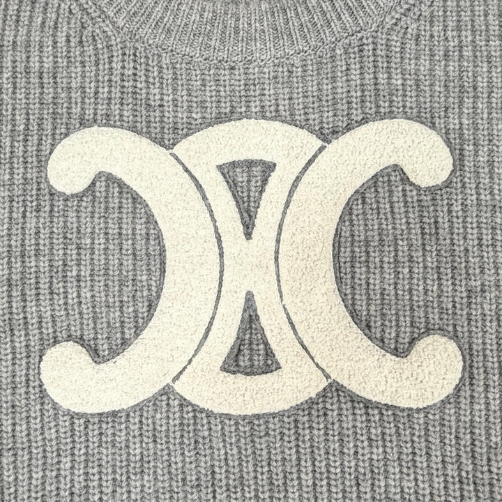 Excellent CELINE knit Triomphe Long Sleeve Ribbed gray wool M RY0GS423P.09GM