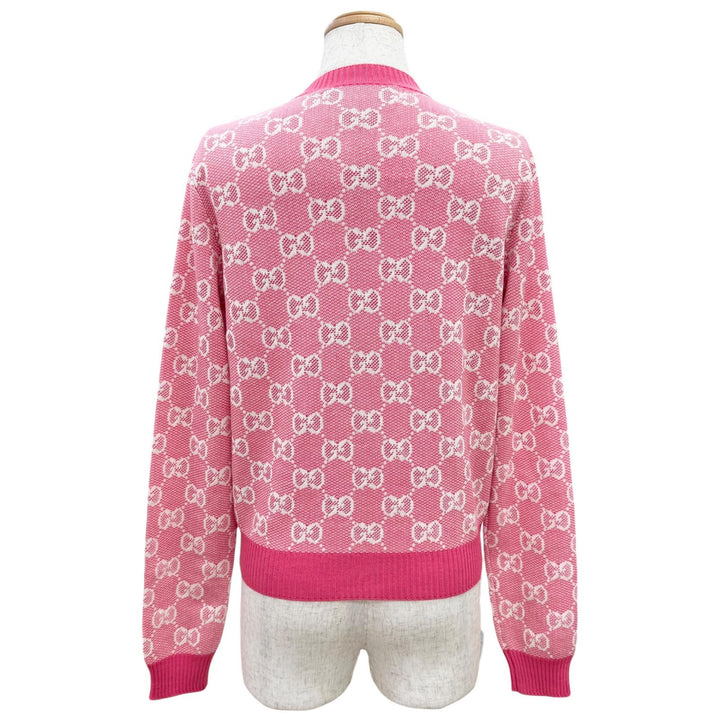 Excellent GUCCI cardigan GG Jacquard Anchor Gold Buttons pink wool XS 629452