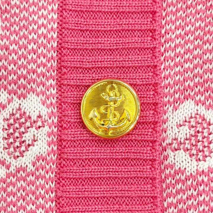 Excellent GUCCI cardigan GG Jacquard Anchor Gold Buttons pink wool XS 629452