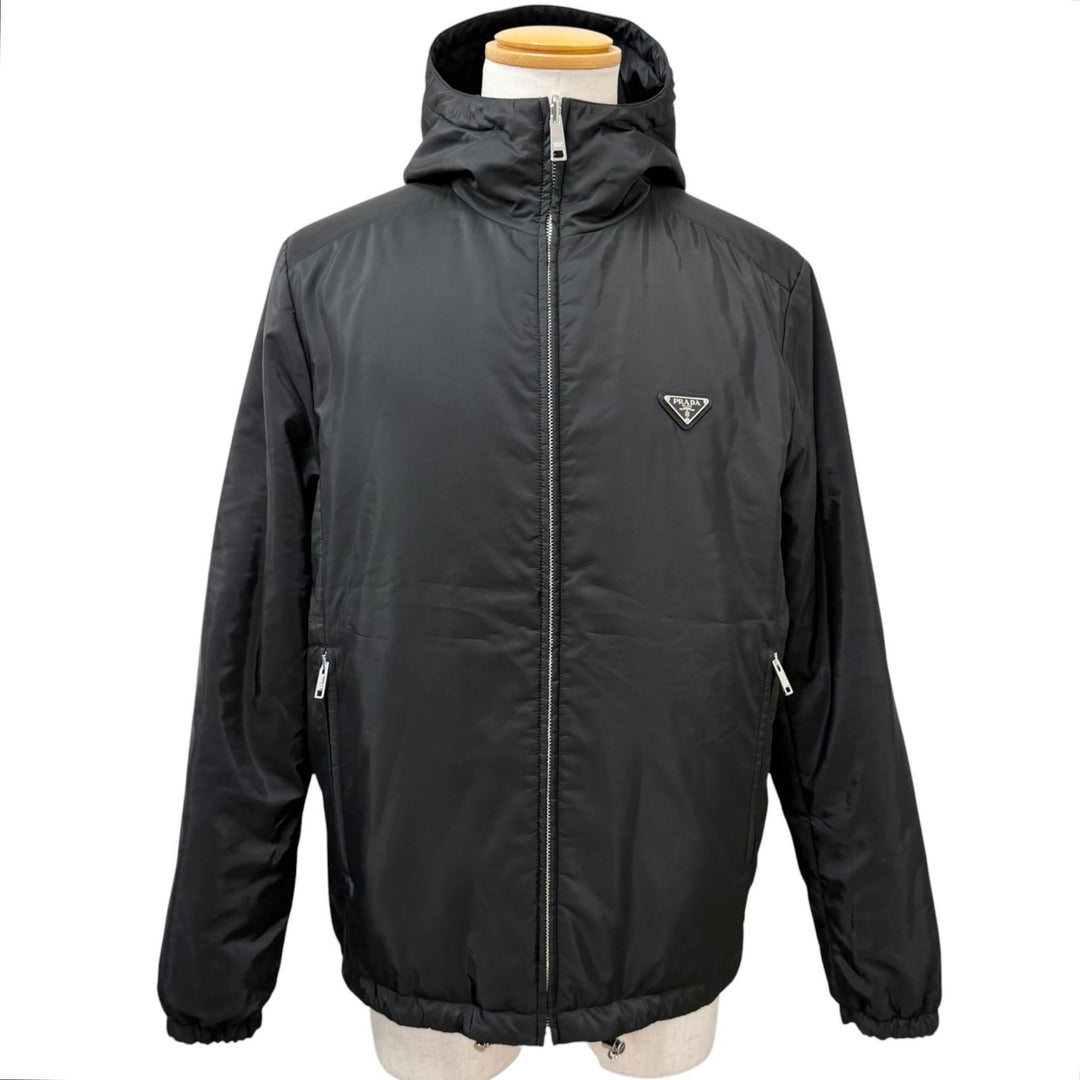 Excellent PRADA Blouson Re-Nylon Triangle Logo Reversible Hooded Jacket black