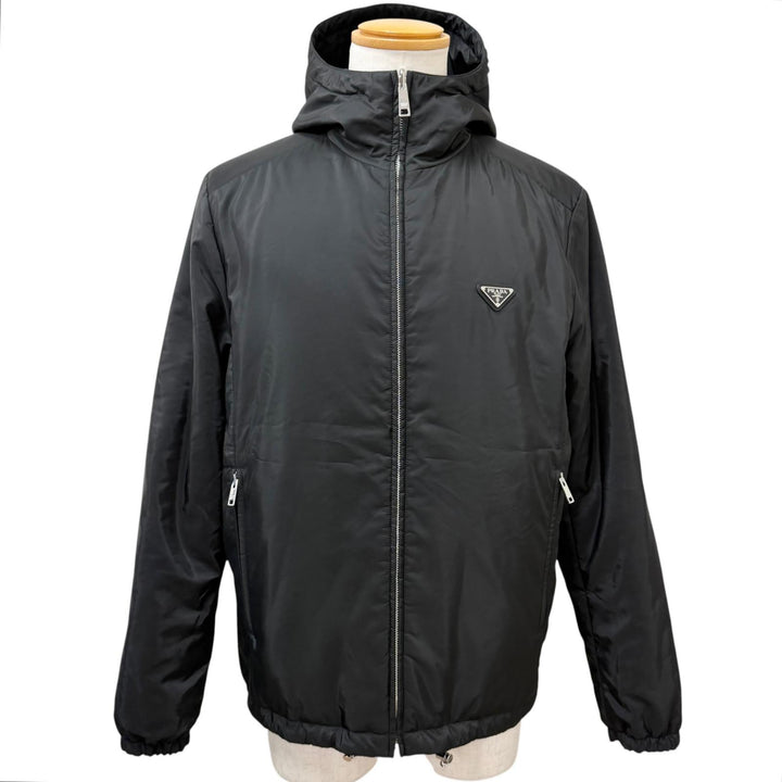 Excellent PRADA Blouson Re-Nylon Triangle Logo Reversible Hooded Jacket black