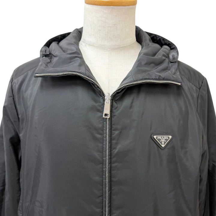 Excellent PRADA Blouson Re-Nylon Triangle Logo Reversible Hooded Jacket black