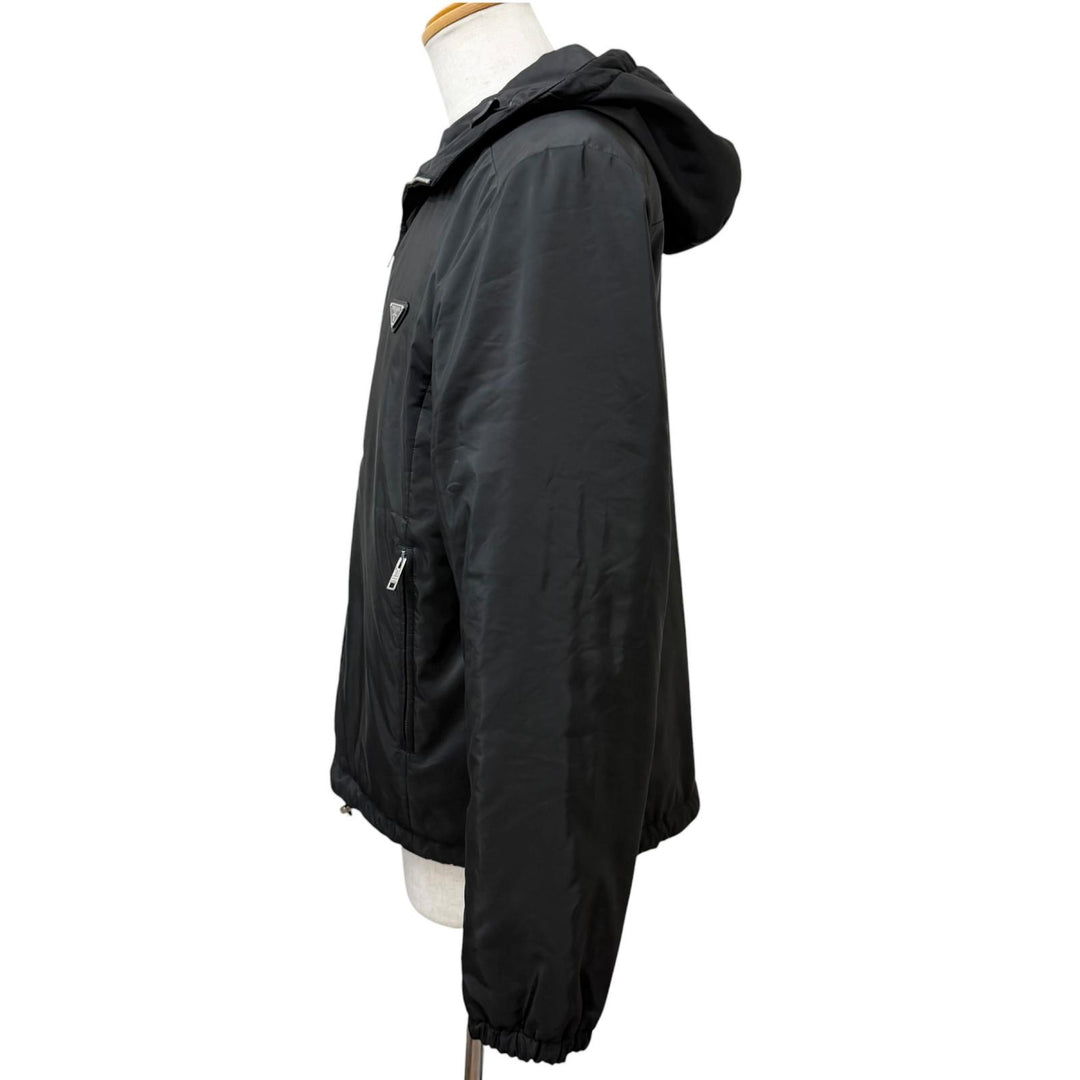 Excellent PRADA Blouson Re-Nylon Triangle Logo Reversible Hooded Jacket black