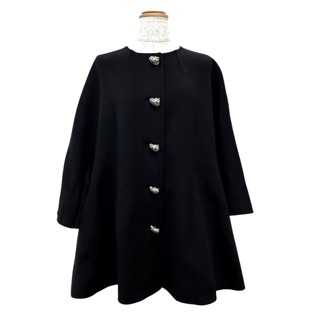 Excellent LOUIS VUITTON Silver design buttons, collarless coat black cashmere