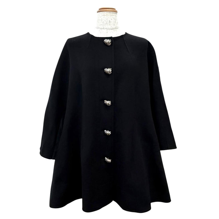 Excellent LOUIS VUITTON Silver design buttons, collarless coat black cashmere