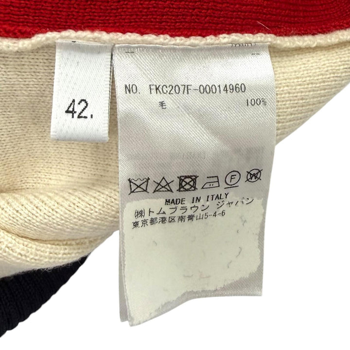 Excellent THOM BROWNE Funmix Crepe 4-BAR Cardigan V neck Multi wool 42 FKC207F