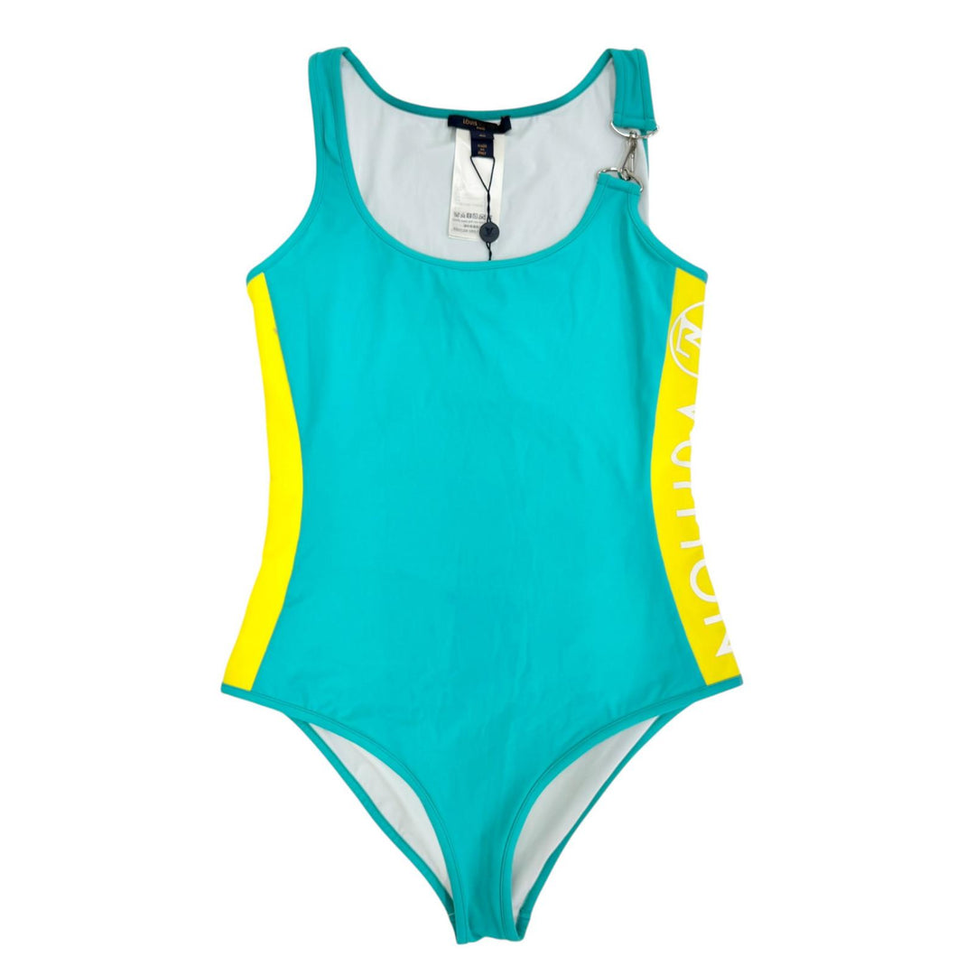 Pristine LOUIS VUITTON one piece Logo swimwear swimsuit Emerald green Nylon 40