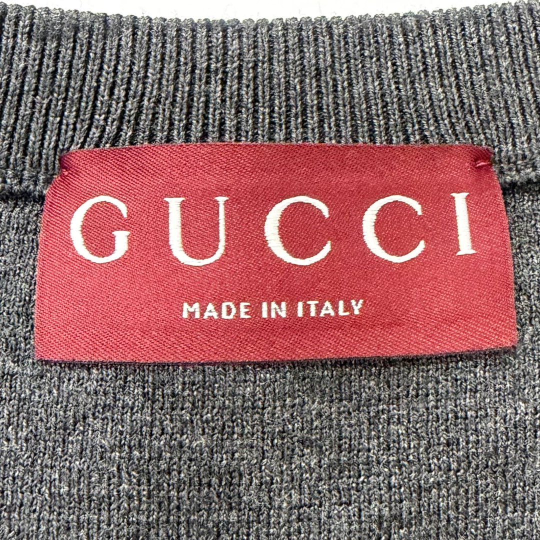 Excellent GUCCI sweater Intarsia logo Charcoal gray silk mens M 819421