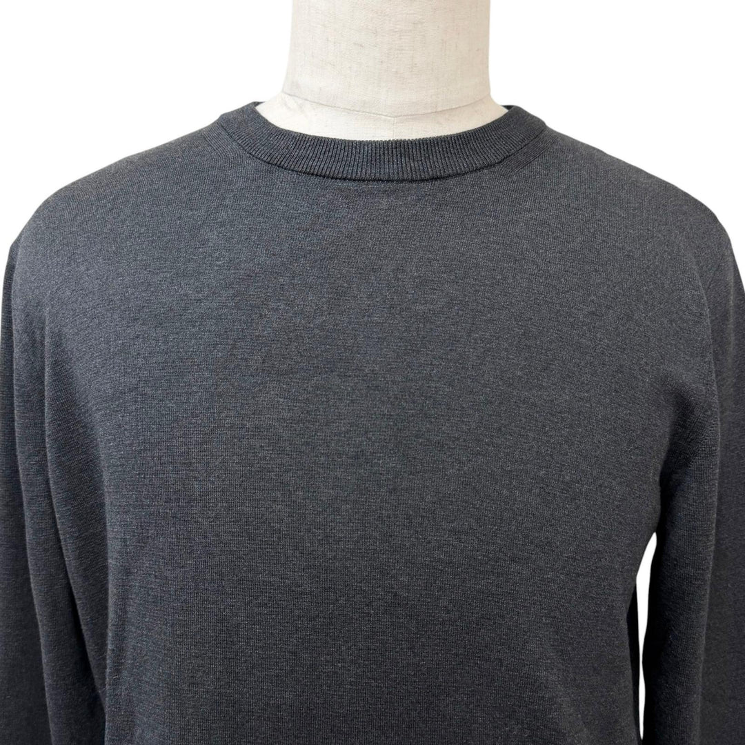 Excellent GUCCI sweater Intarsia logo Charcoal gray silk mens M 819421