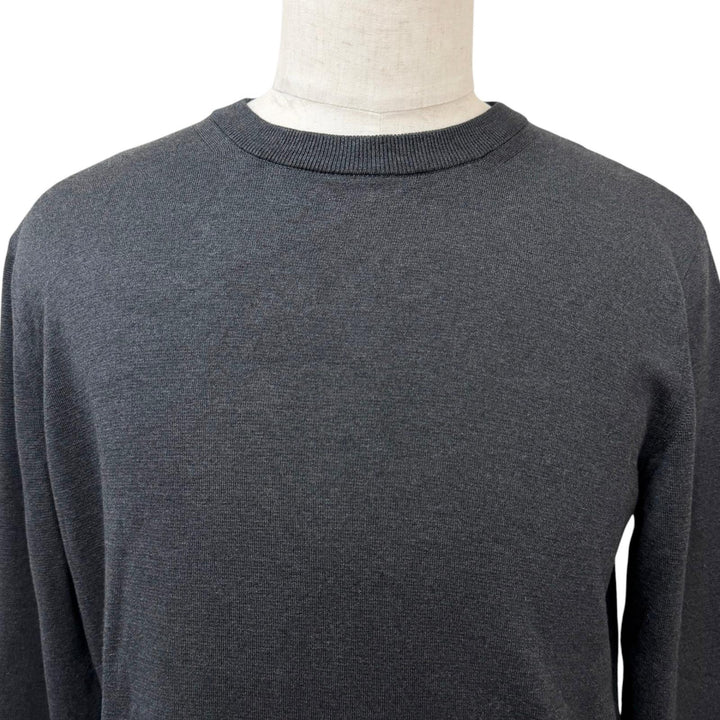 Excellent GUCCI sweater Intarsia logo Charcoal gray silk mens M 819421
