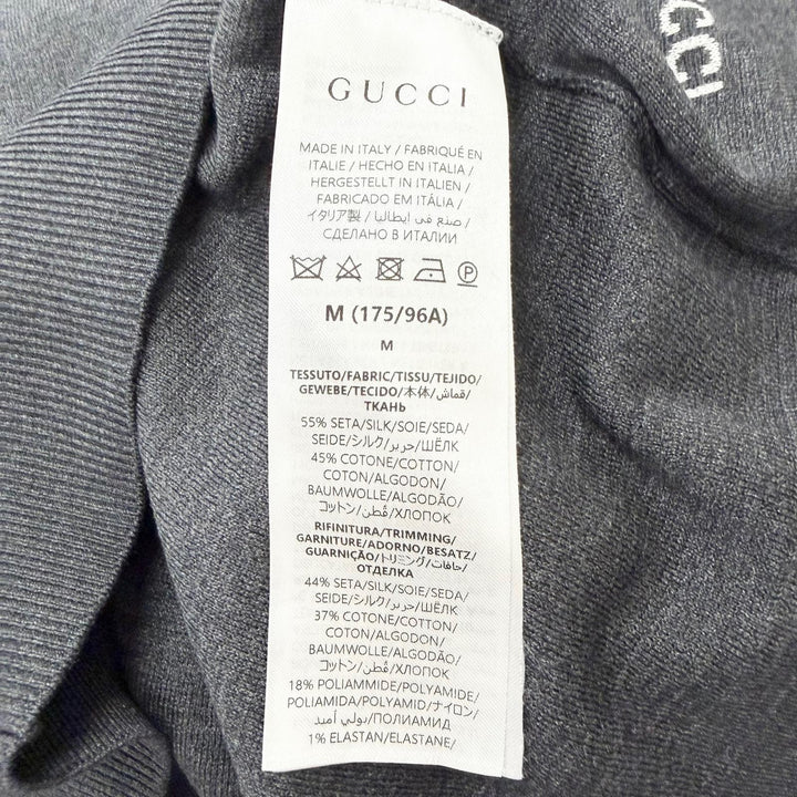 Excellent GUCCI sweater Intarsia logo Charcoal gray silk mens M 819421