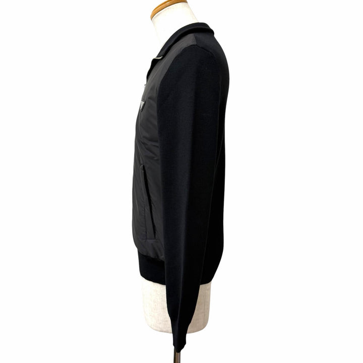 Great PRADA Blouson Triangle logo nylon panel black Virgin wool mens 48 UMG116