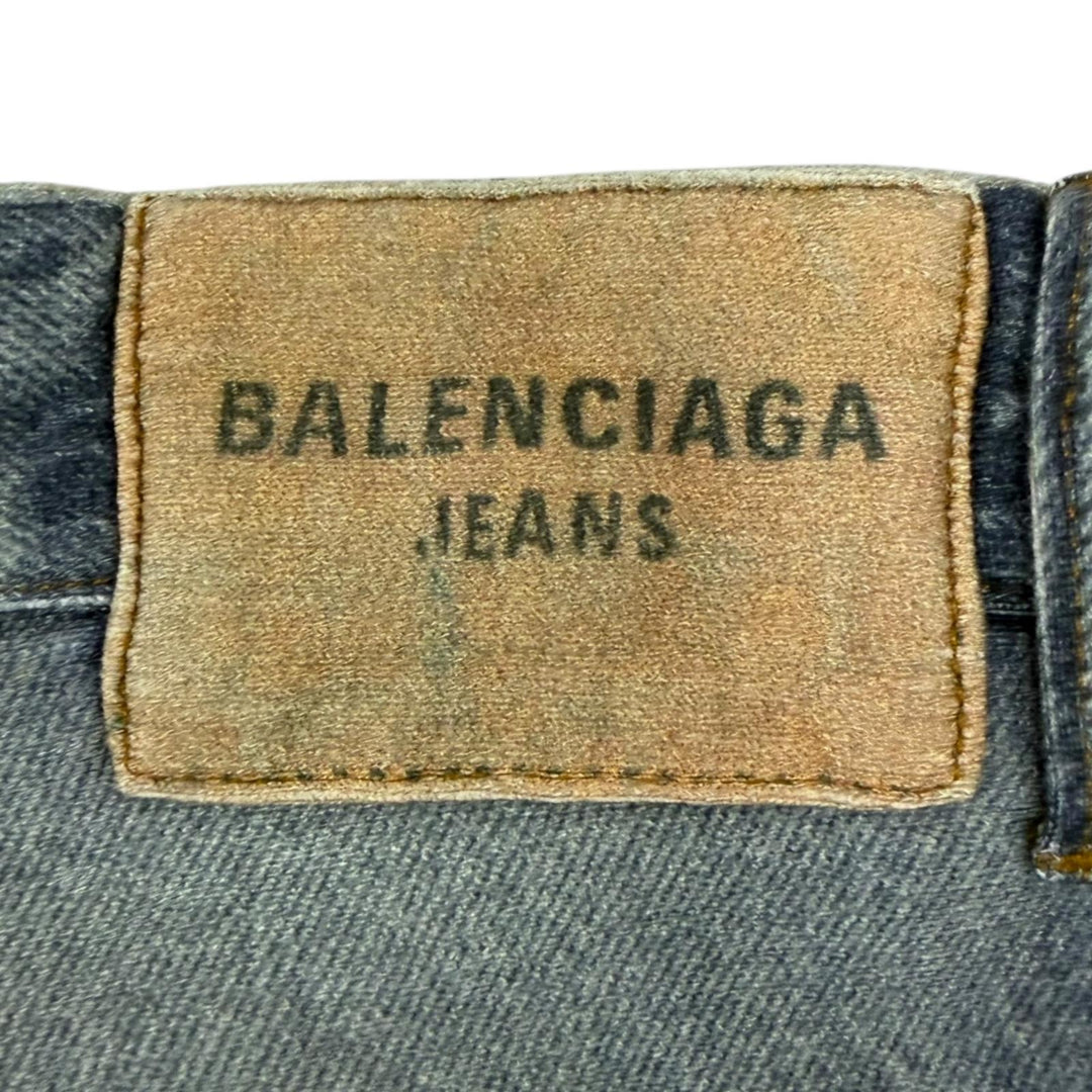 Excellent BALENCIAGA Denim pants Trompe l'oeil denim transfer print