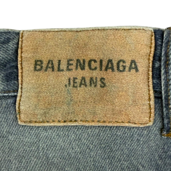 Excellent BALENCIAGA Denim pants Trompe l'oeil denim transfer print