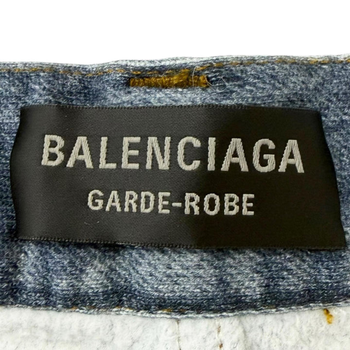 Excellent BALENCIAGA Denim pants Trompe l'oeil denim transfer print