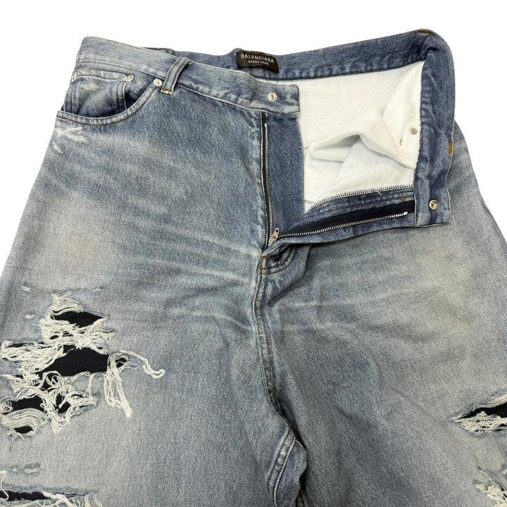 Excellent BALENCIAGA Denim pants Trompe l'oeil denim transfer print