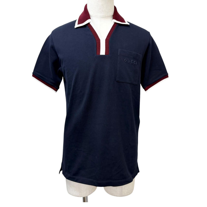 Great GUCCI Short sleeve polo shirt Logo embroidery cotton pique Navy cotton