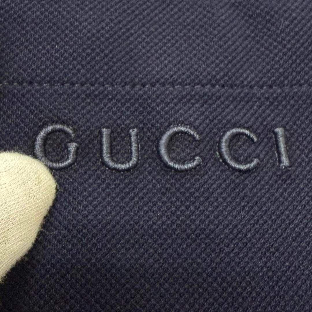 Great GUCCI Short sleeve polo shirt Logo embroidery cotton pique Navy cotton