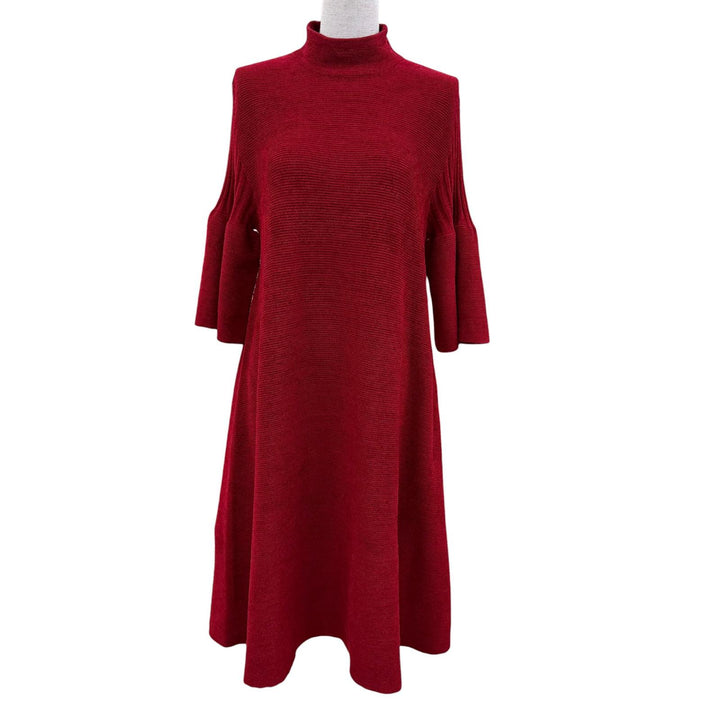 Excellent CFCL one piece POTTERY VELVET LONG BELL SLEEVE FLARE MINI DRESS Red F