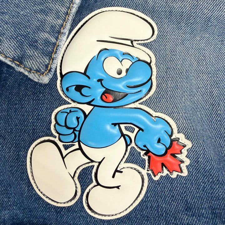 Discounted Great DSQUARED2 Denim Jacket Smurfs collaboration distressed finish Indigo blue