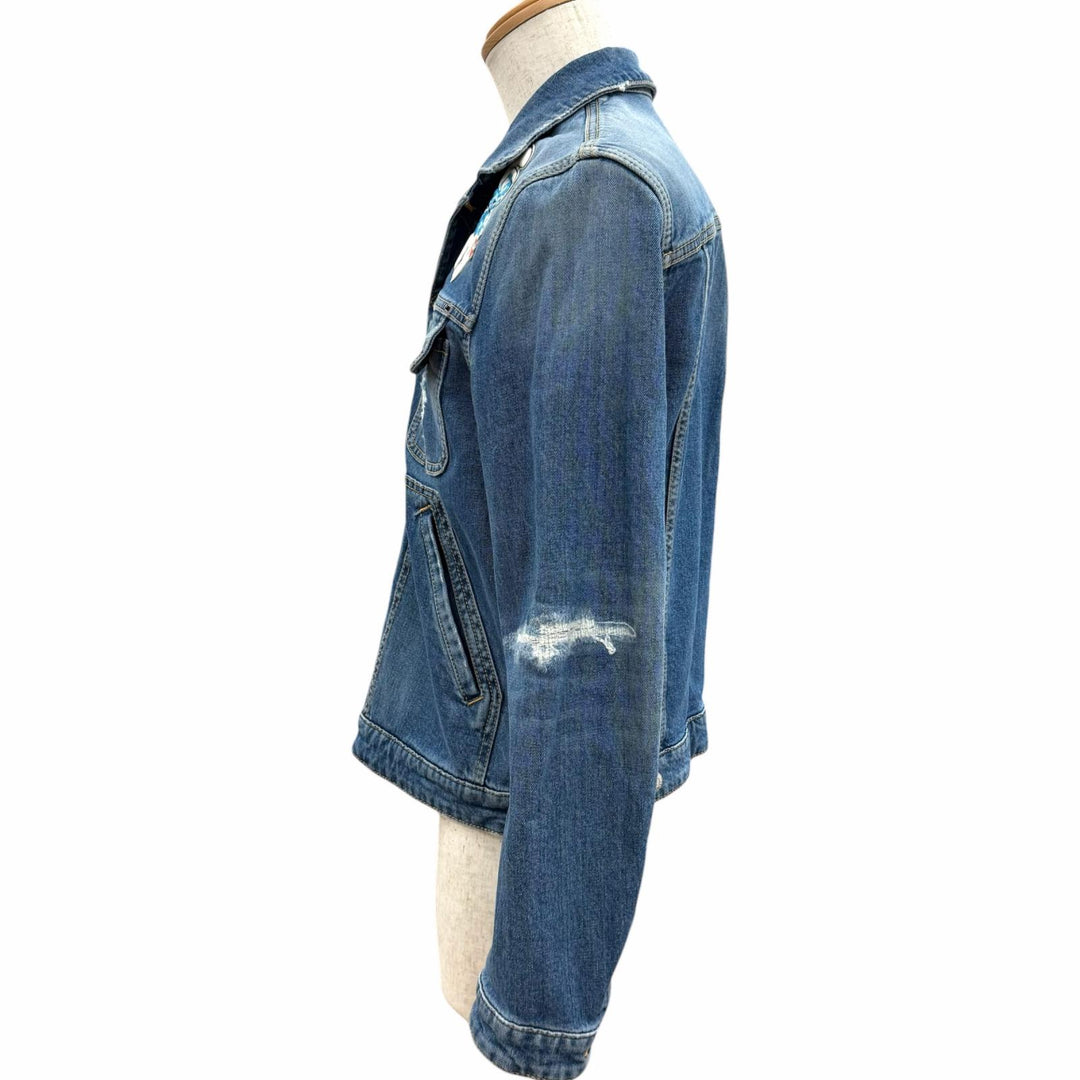 Discounted Great DSQUARED2 Denim Jacket Smurfs collaboration distressed finish Indigo blue