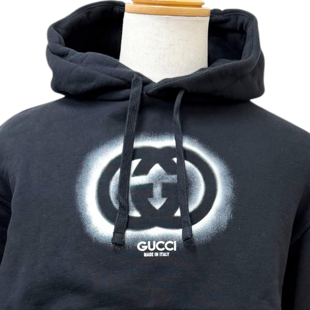 Great GUCCI hoodie Interlocking G logo print sweatshirt black cotton