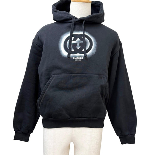 Great GUCCI hoodie Interlocking G logo print sweatshirt black cotton