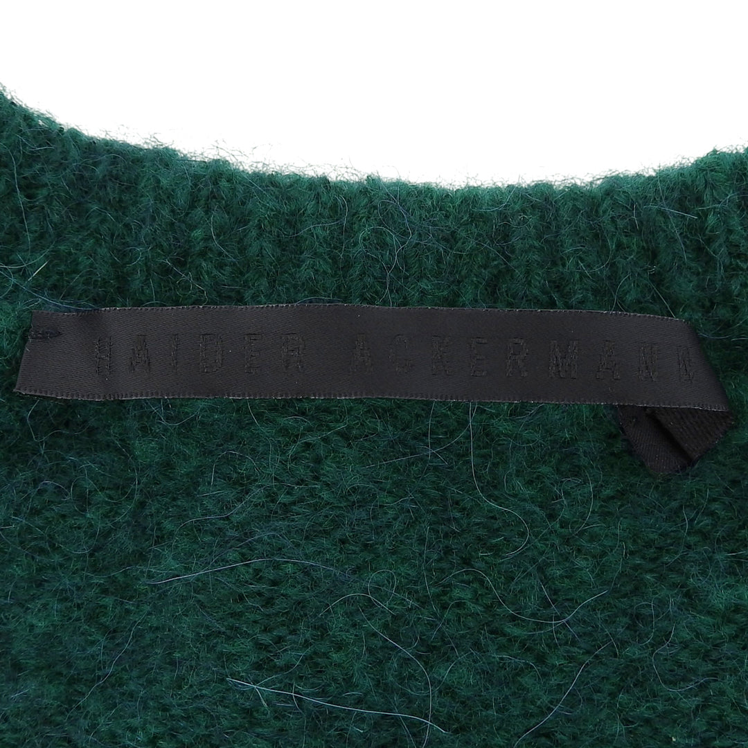 Excellent HAIDER ACKERMANN knit Border crew neck green poly acrylic mens S