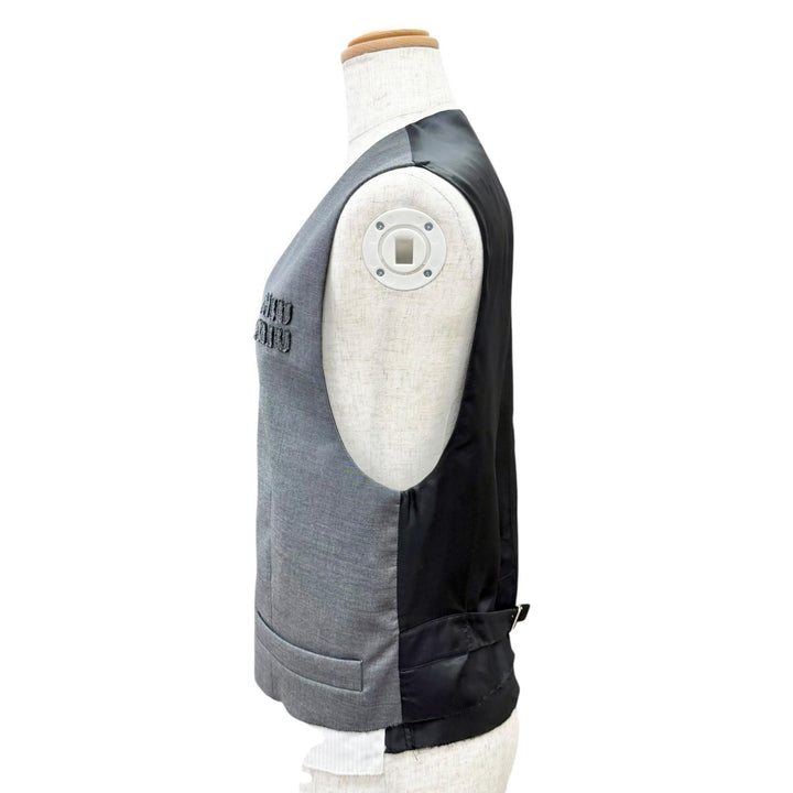 Excellent MIUMIU Best Logo Grisaille Vest Gilet gray Virgin wool Women 40 MAG003
