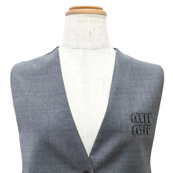Excellent MIUMIU Best Logo Grisaille Vest Gilet gray Virgin wool Women 40 MAG003