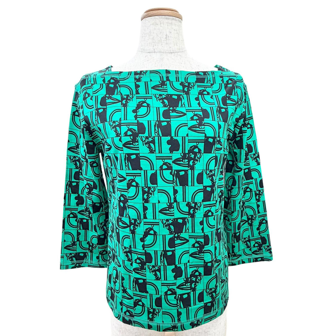 Excellent HERMES tops DO RE BOUCLES Square neck, three-quarte green 36 17-7720