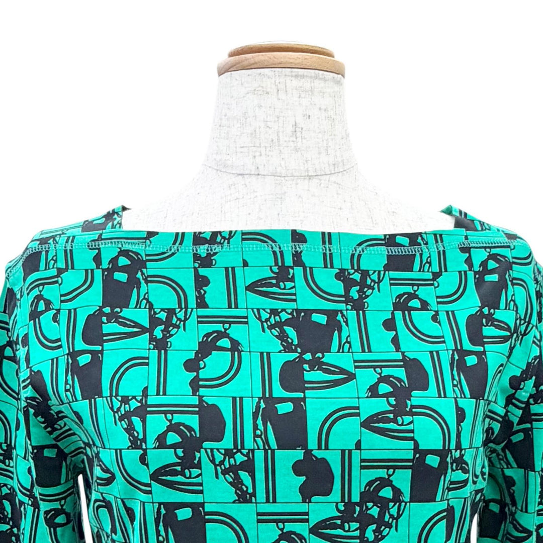 Excellent HERMES tops DO RE BOUCLES Square neck, three-quarte green 36 17-7720