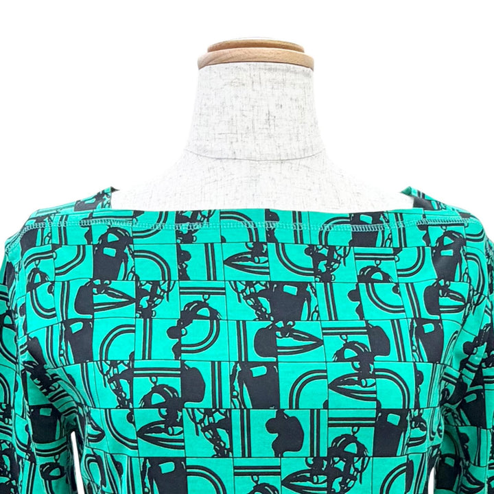 Excellent HERMES tops DO RE BOUCLES Square neck, three-quarte green 36 17-7720