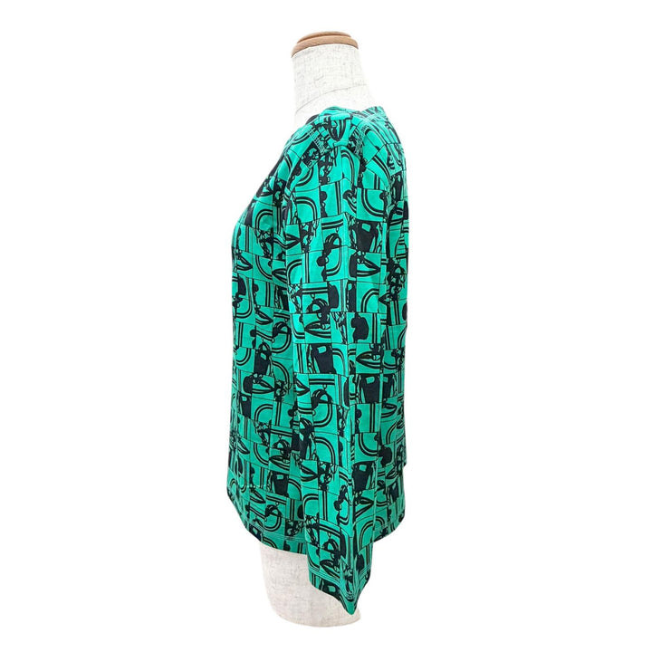 Excellent HERMES tops DO RE BOUCLES Square neck, three-quarte green 36 17-7720