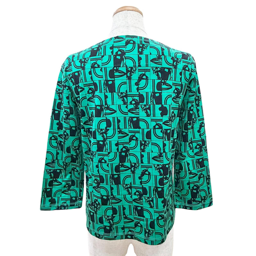Excellent HERMES tops DO RE BOUCLES Square neck, three-quarte green 36 17-7720