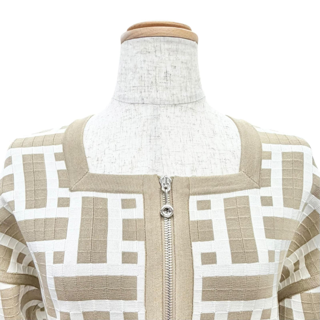 Excellent HERMES Blouson Mosaic zip-up knit jacket/blouson, cropped 36 4E2225DJ