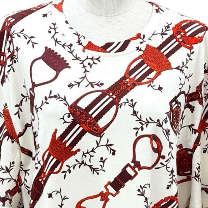 Excellent HERMES one piece Horse tack pattern T-shirt Ivory cotton 44 4E4523DL