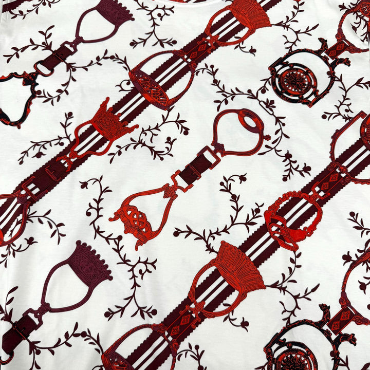 Excellent HERMES one piece Horse tack pattern T-shirt Ivory cotton 44 4E4523DL