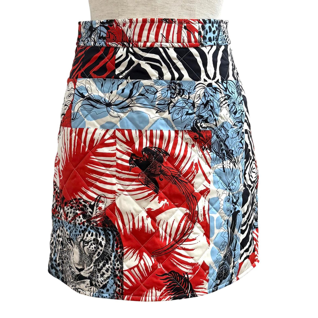 Excellent HERMES Mini skirt JUNGLE LOVE Sellier Button Quilted Trapezoid silk 34