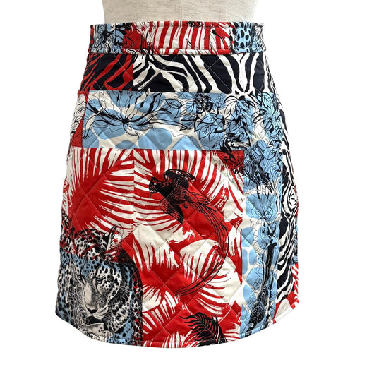 Excellent HERMES Mini skirt JUNGLE LOVE Sellier Button Quilted Trapezoid silk 34