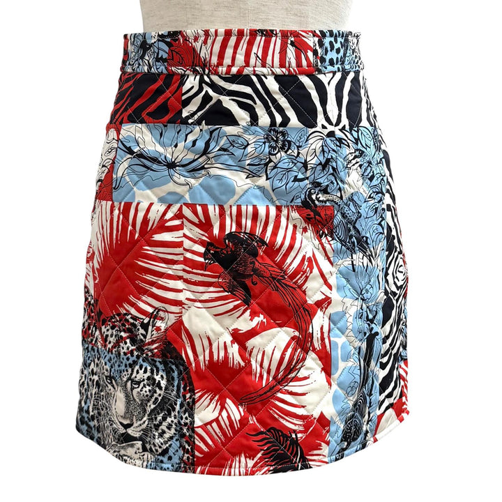 Excellent HERMES Mini skirt JUNGLE LOVE Sellier Button Quilted Trapezoid silk 34