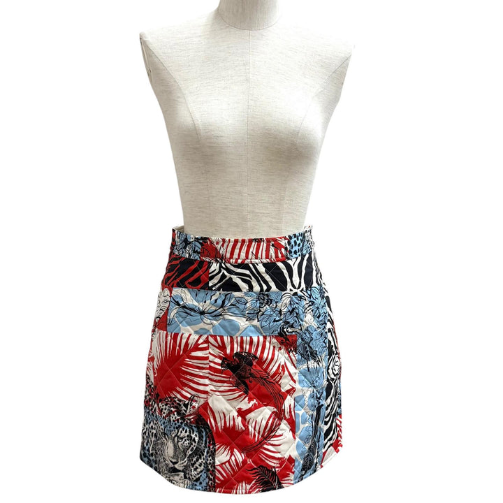 Excellent HERMES Mini skirt JUNGLE LOVE Sellier Button Quilted Trapezoid silk 34