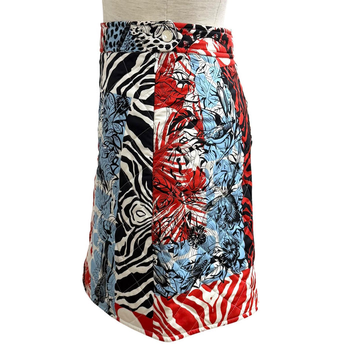 Excellent HERMES Mini skirt JUNGLE LOVE Sellier Button Quilted Trapezoid silk 34